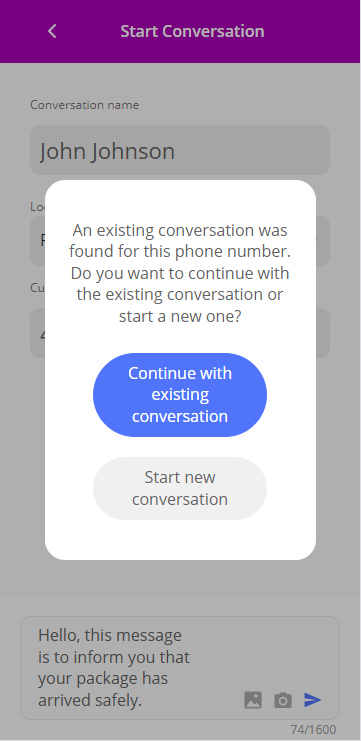 Start Conversation - Existing Conversation